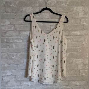 RW&Co Cactus Print Sleeveless Top - Cream